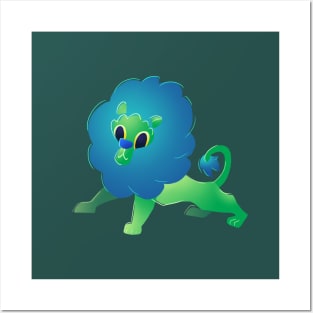 Cute Green Cartoon Lion Posters and Art